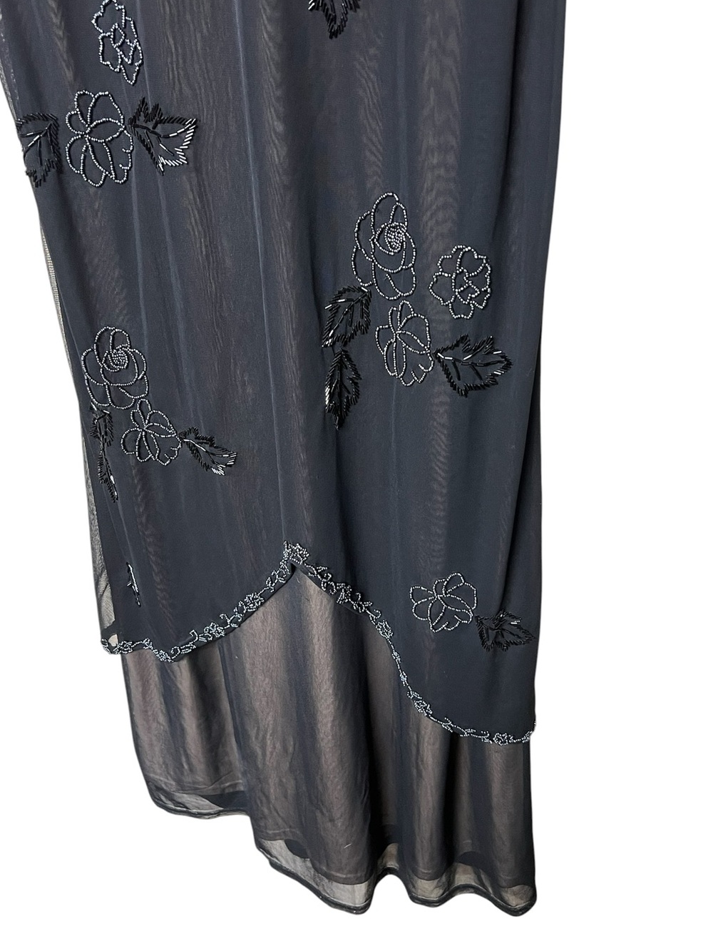 Cache 90s black empire waist floral beaded sheer overlay maxi slip dress - Picture 8 of 15
